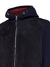 Navy blue suede and knit hooded jacket