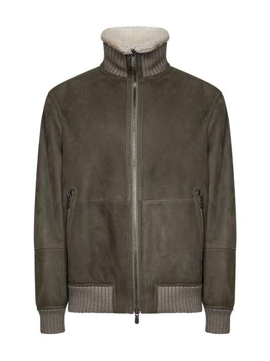 Giacca bomber in montone verde militare