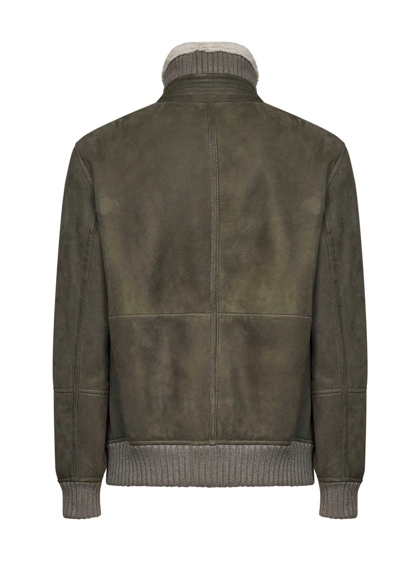 Military green sheepskin bomber jacket