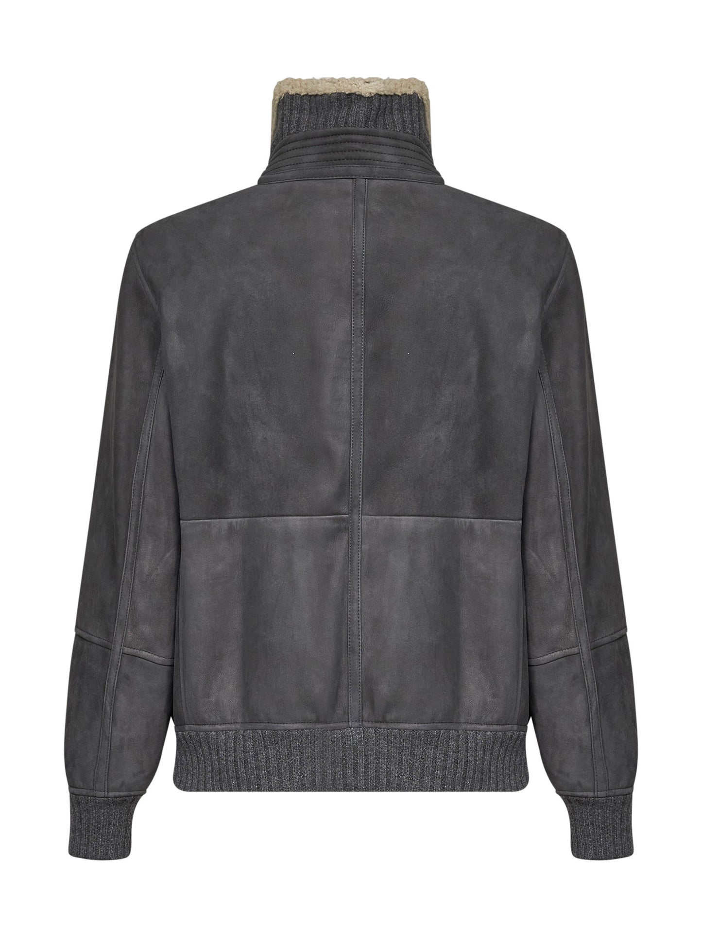 Steel grey sheepskin bomber jacket