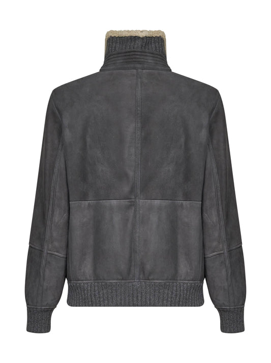 Steel grey sheepskin bomber jacket