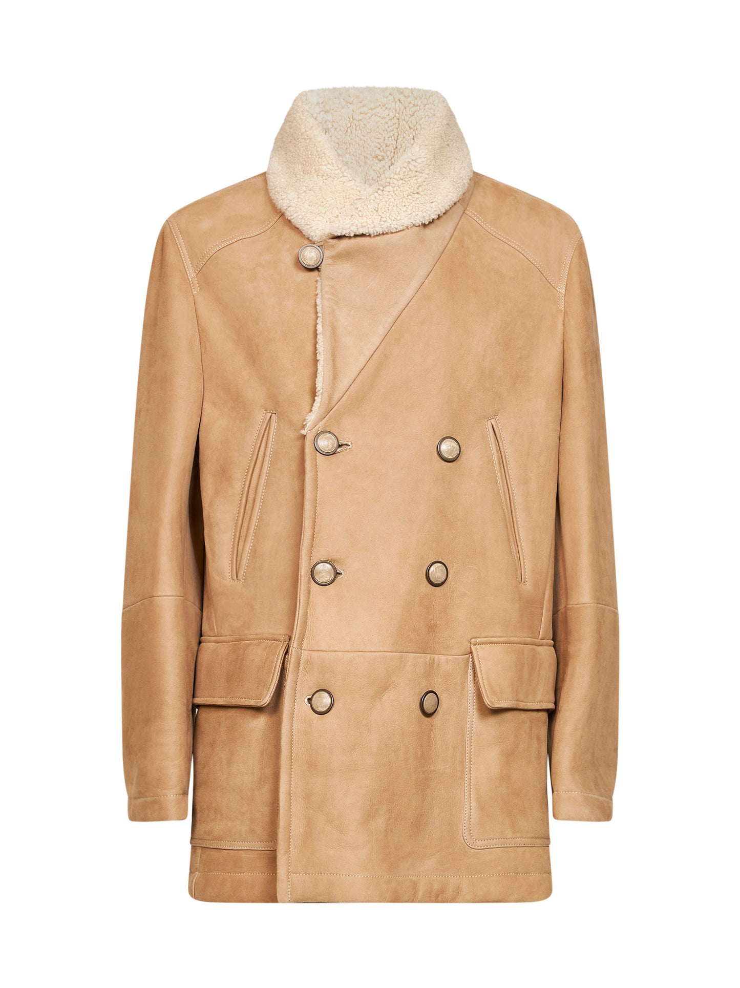 Giacca aviator doppiopetto in sheraling beige