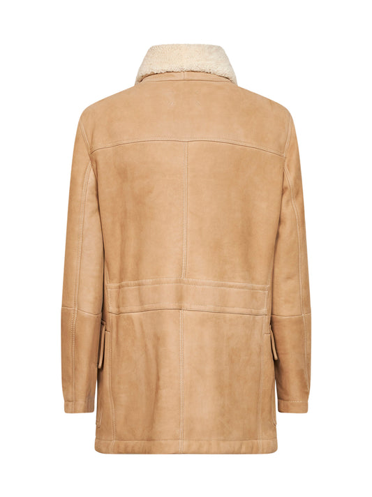Beige shearling double-breasted aviator jacket