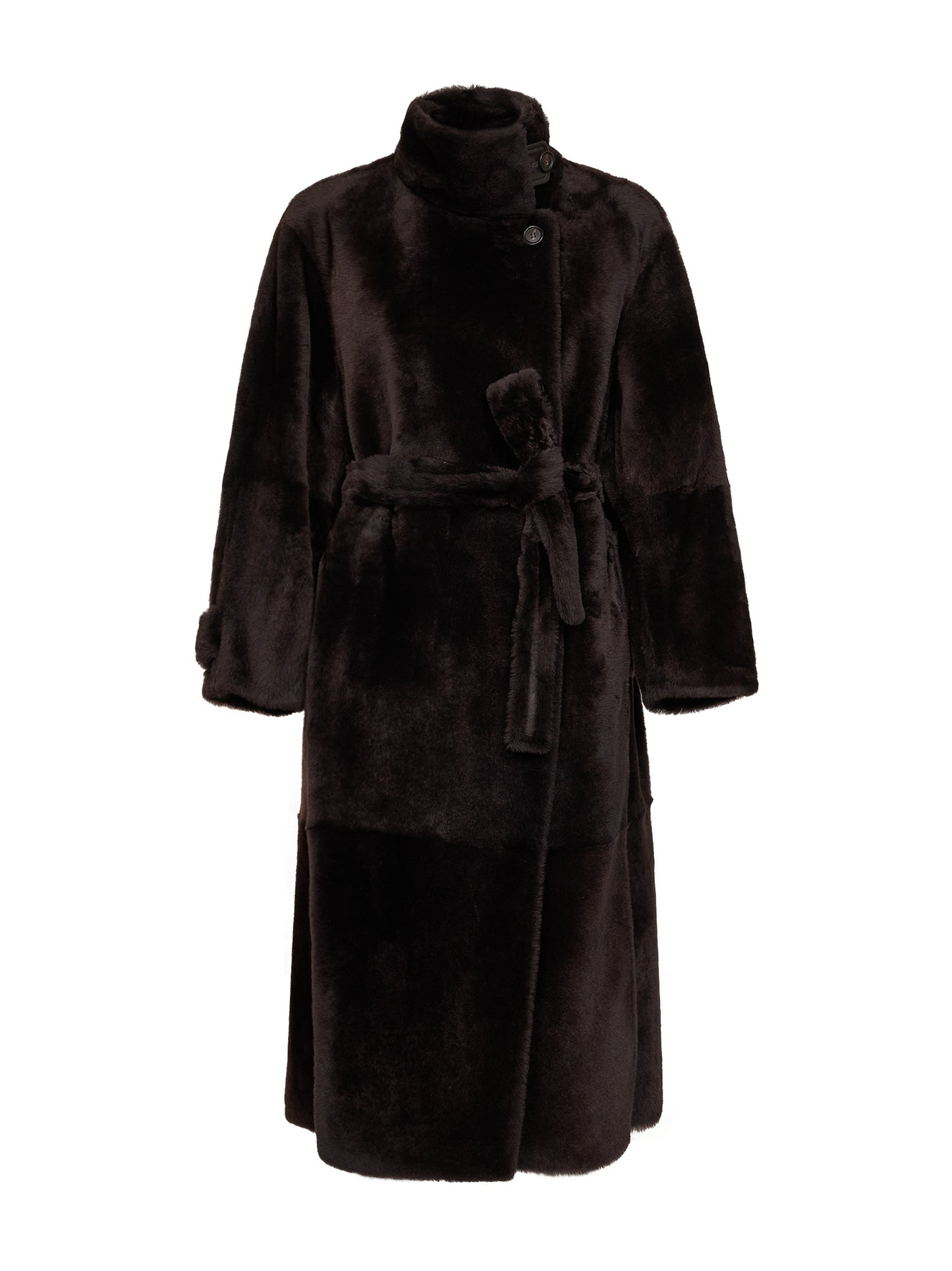 Dark brown shearling belted coat