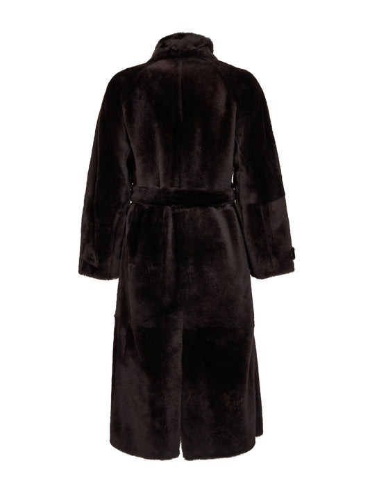 Dark brown shearling belted coat