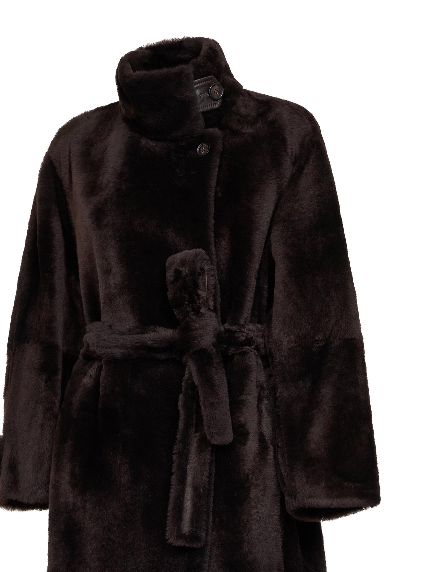 Dark brown shearling belted coat
