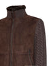 Brown suede shearling and cashmere knit bomber jacket