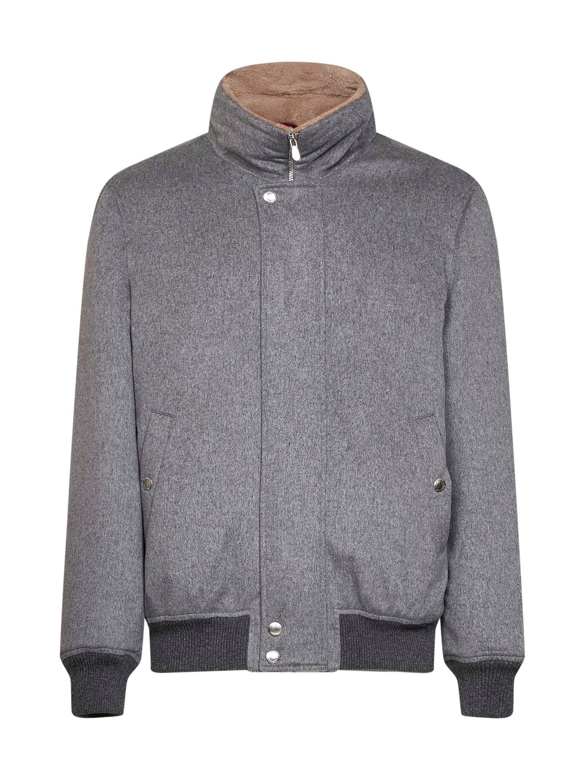 Light grey cashmere jacket with shearling lining