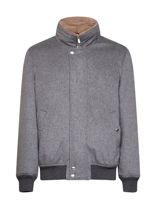 Light grey cashmere jacket with shearling lining