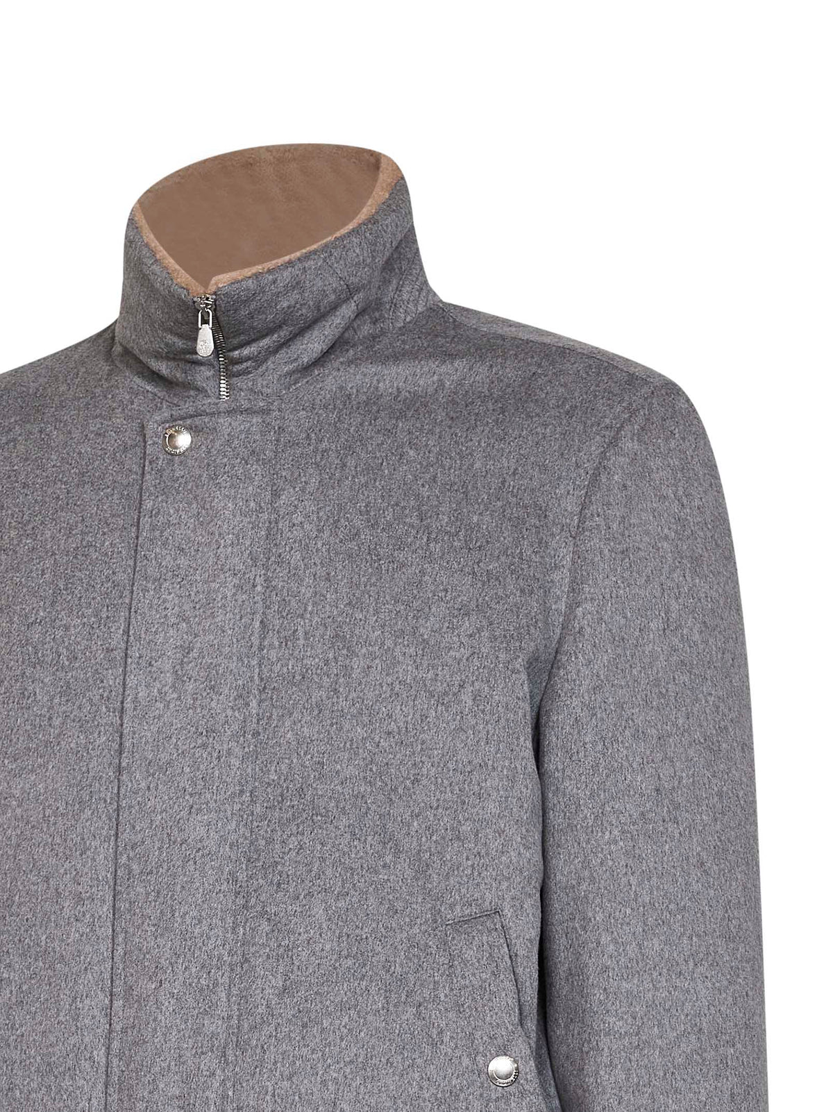Light grey cashmere jacket with shearling lining