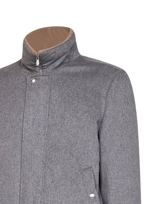 Light grey cashmere jacket with shearling lining