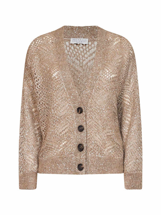 Light brown Dazzling Abstract Leaf cardigan