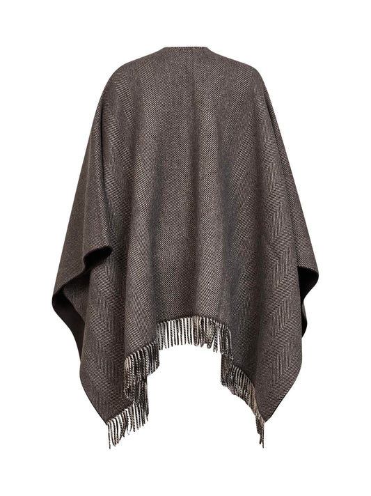 Brown double cashmere reversible poncho