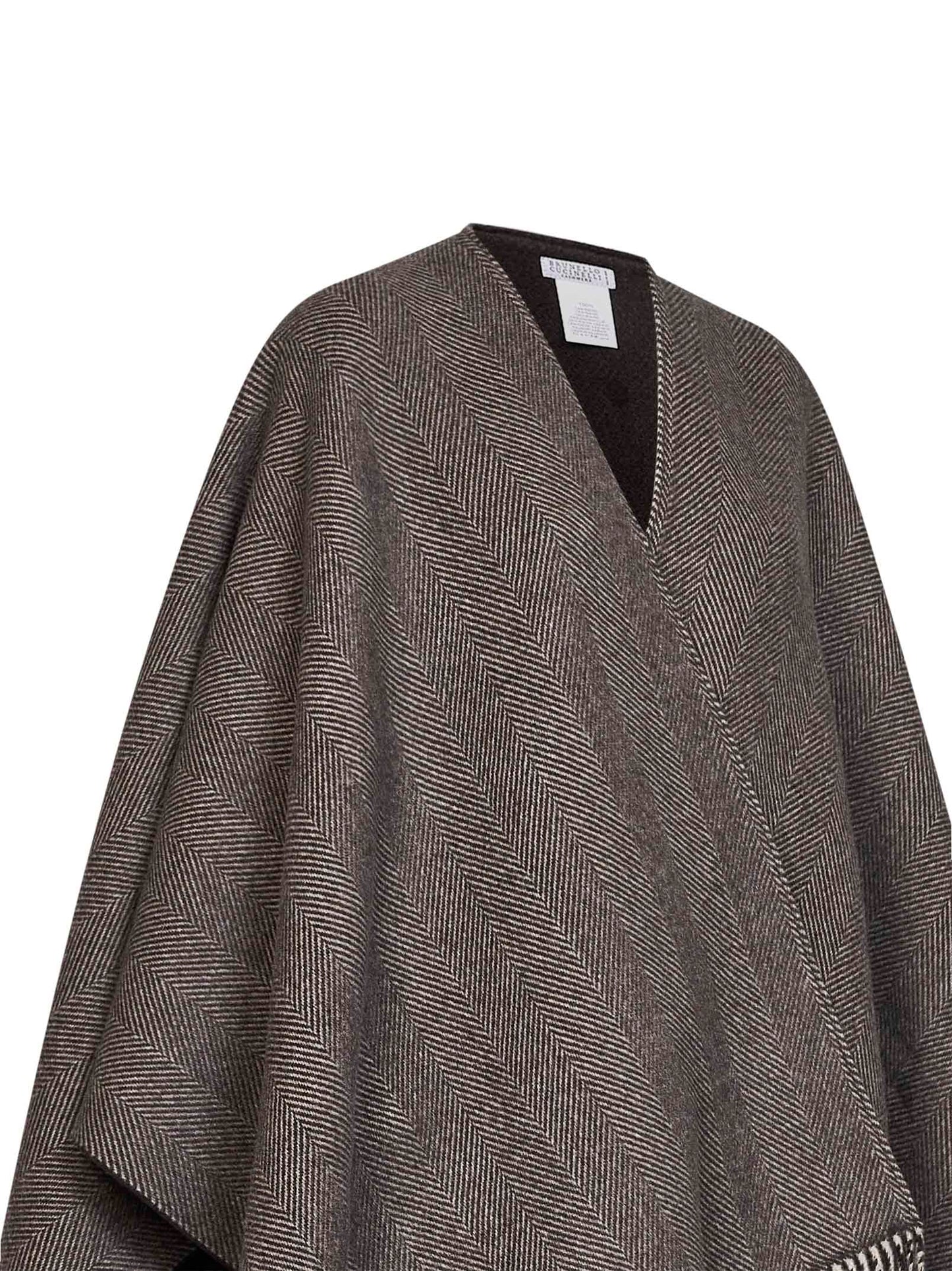 Poncho reversibile in cashmere double marrone