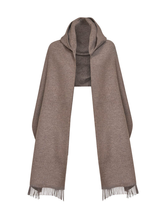 Cool brown knit hooded scarf