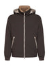 Dark brown bonded nylon hooded down jacket