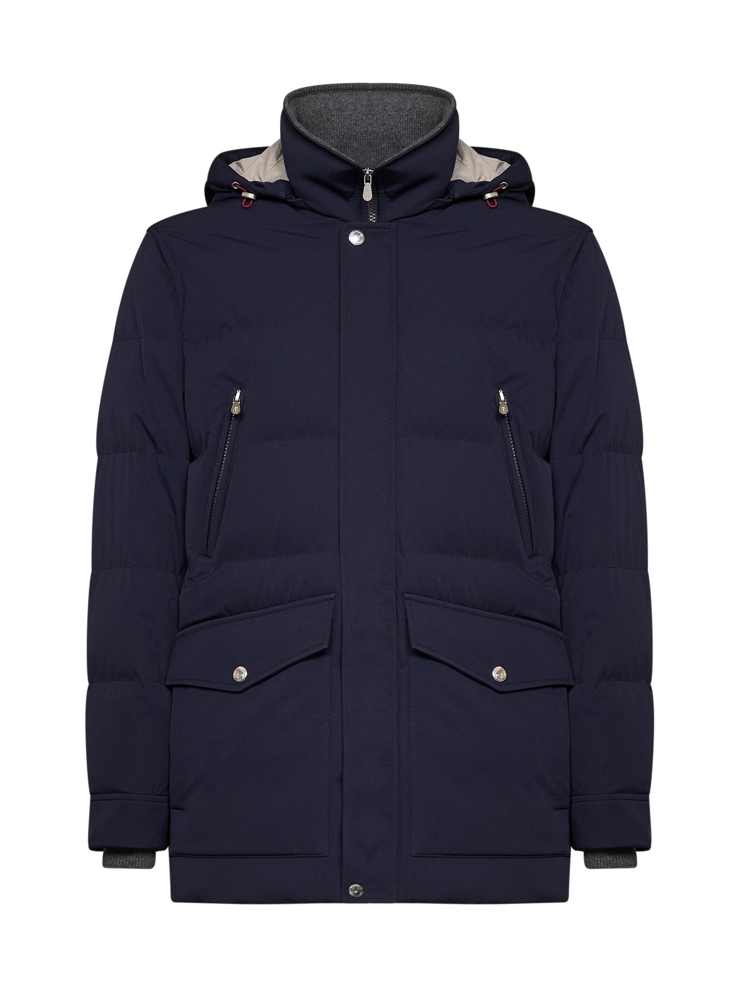 Cobalt blue bonded nylon padded hooded parka