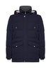 Cobalt blue bonded nylon padded hooded parka