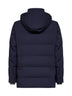 Cobalt blue bonded nylon padded hooded parka