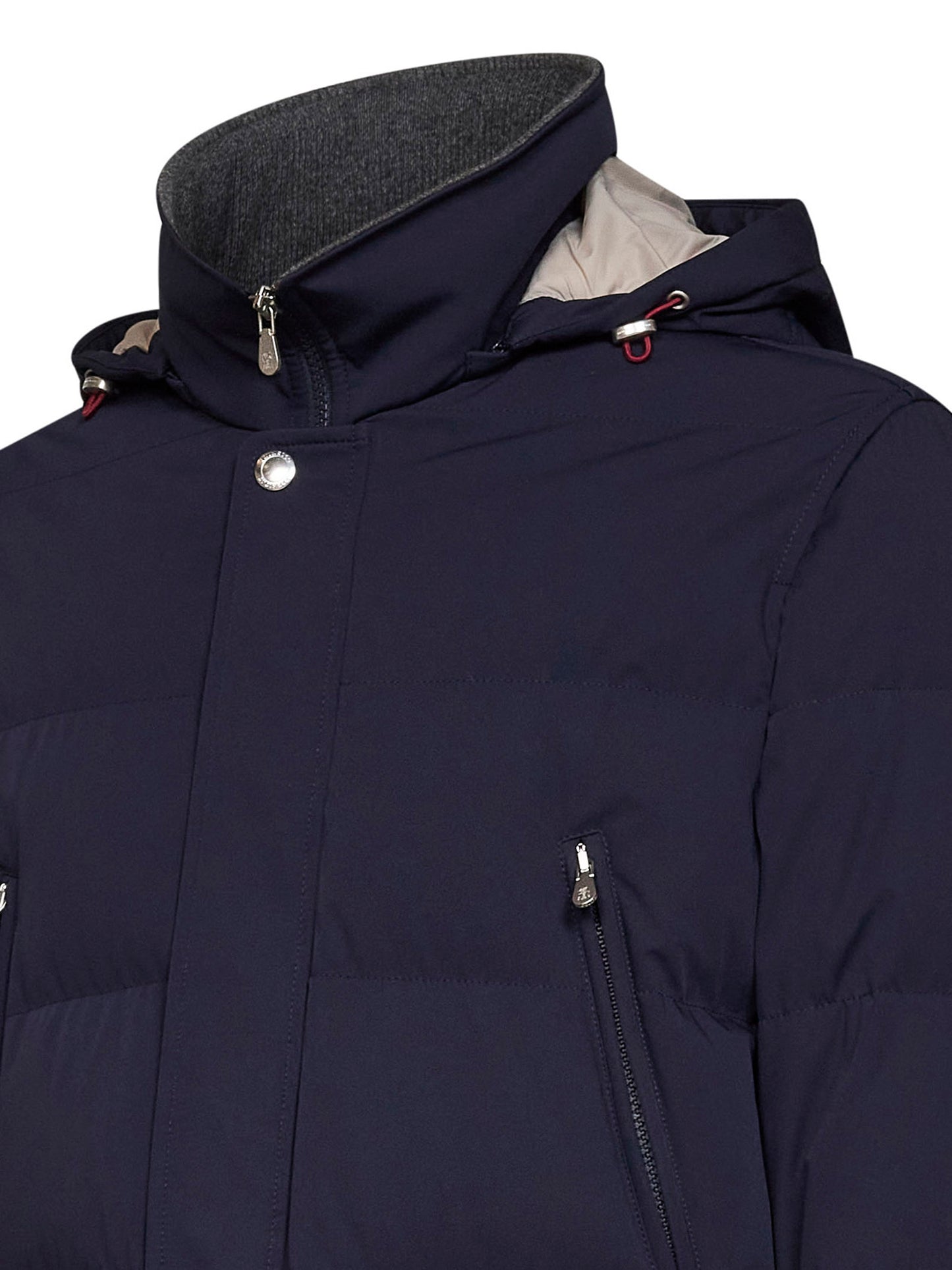 Cobalt blue bonded nylon padded hooded parka