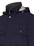 Cobalt blue bonded nylon padded hooded parka