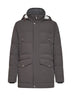 Steel grey bonded nylon padded hooded parka