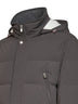 Steel grey bonded nylon padded hooded parka
