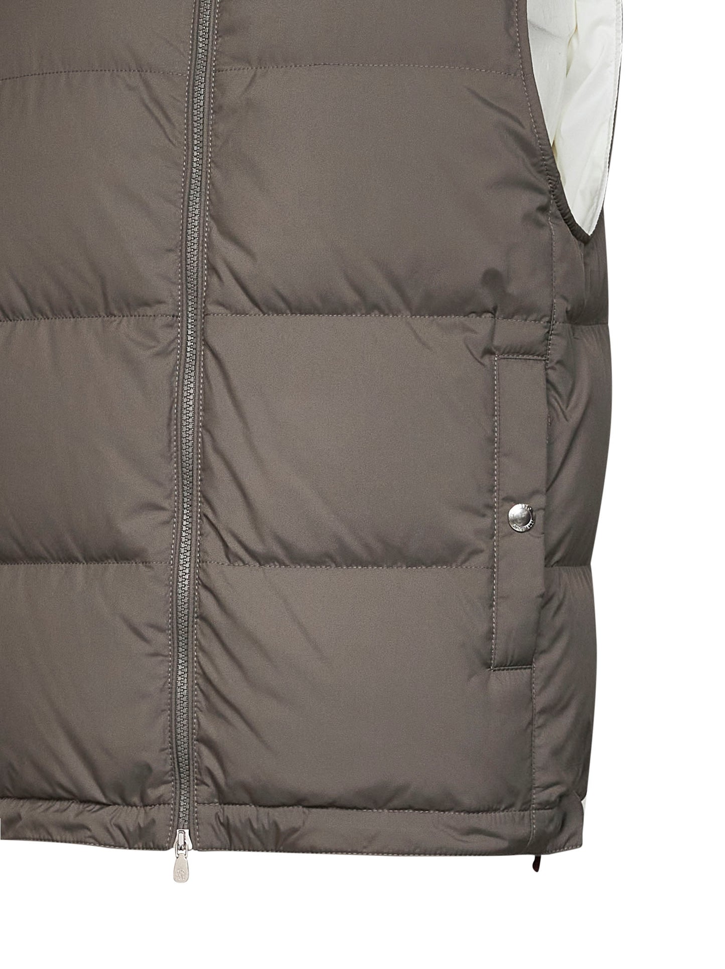 Washed army green bonded nylon padded hooded vest