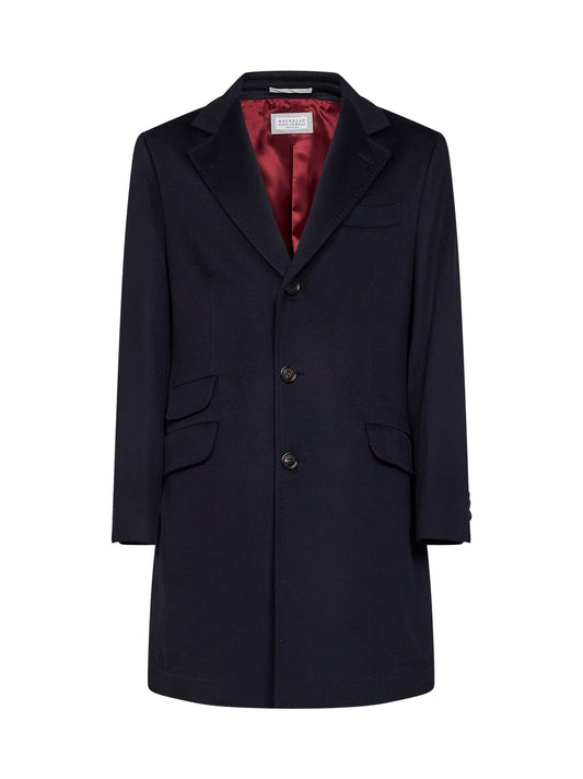 Cappotto monopetto in lana vergine blu navy