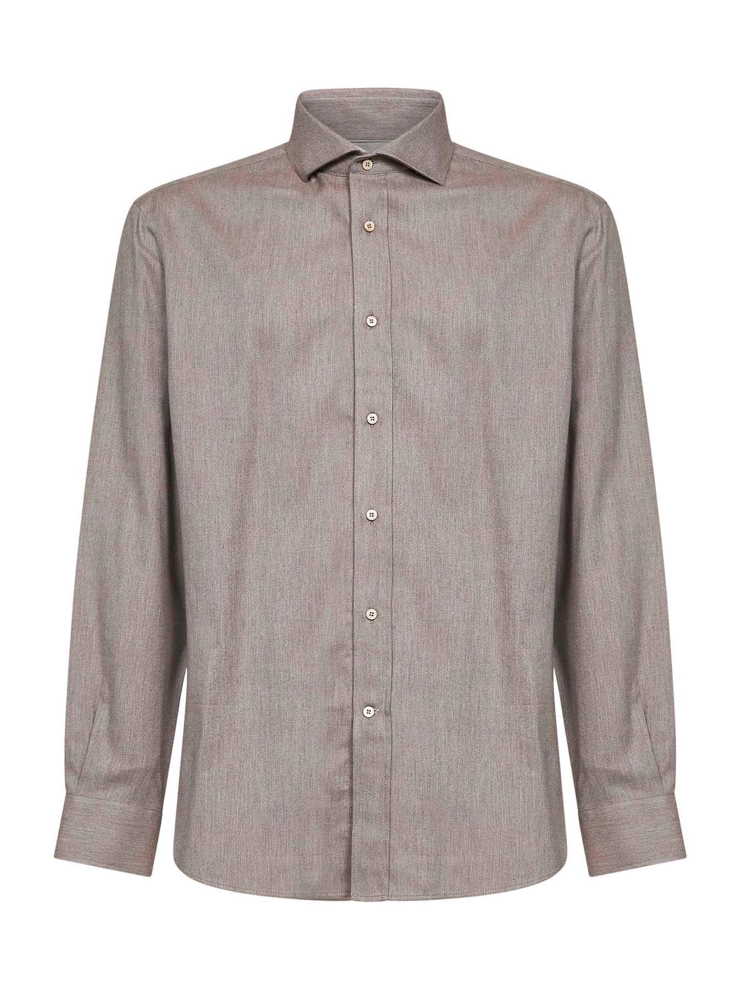 Camicia a maniche lunghe in cotone e lyocell granito
