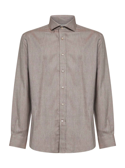 Camicia a maniche lunghe in cotone e lyocell granito