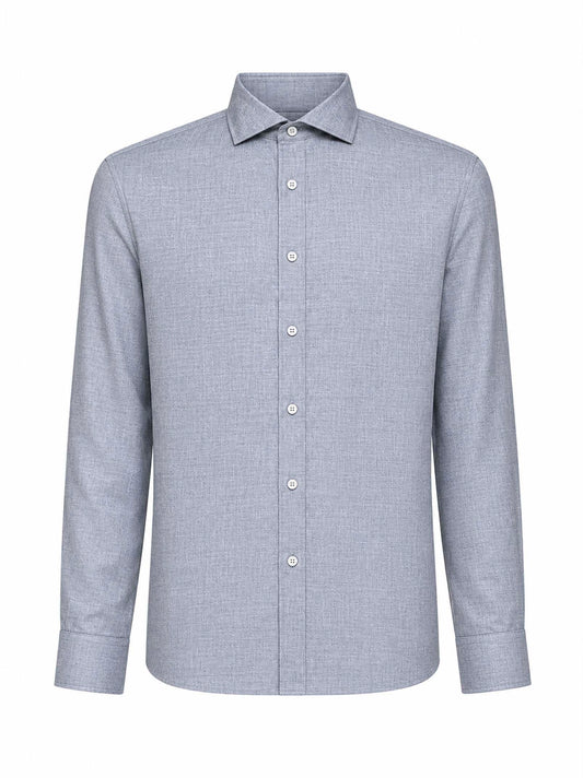 Grey cotton and lyocell long-sleeved shirt