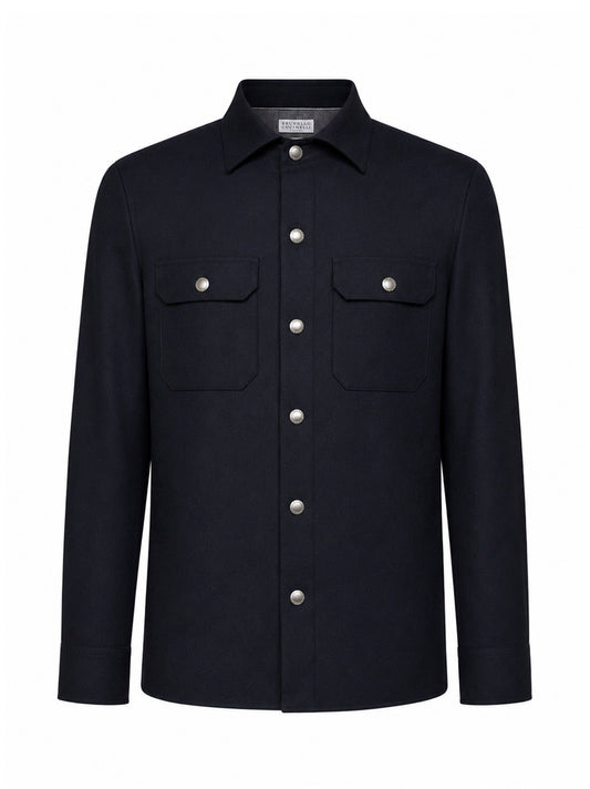 Overshirt in lana vergine blu navy