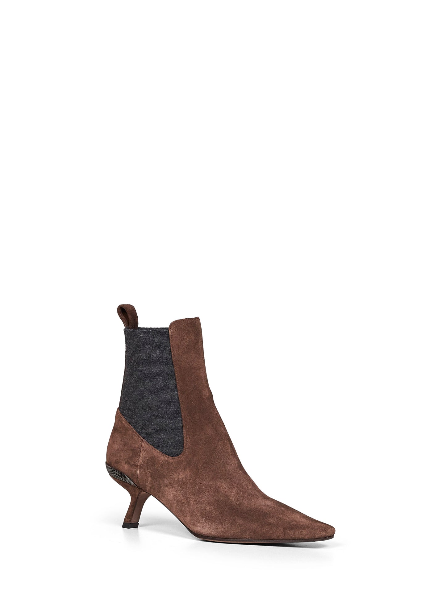 Espresso suede heeled ankle boots with Precious Details