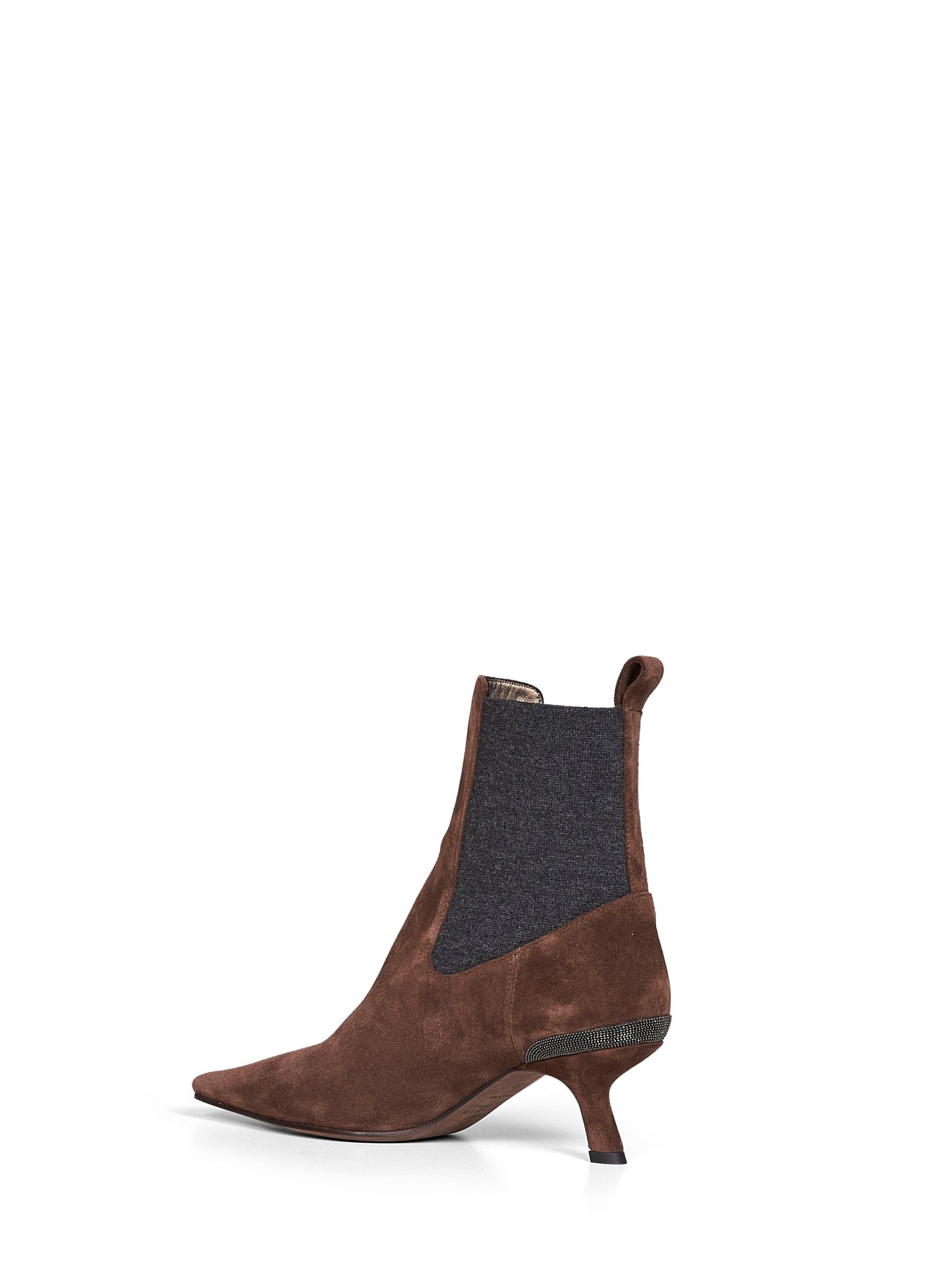 Espresso suede heeled ankle boots with Precious Details