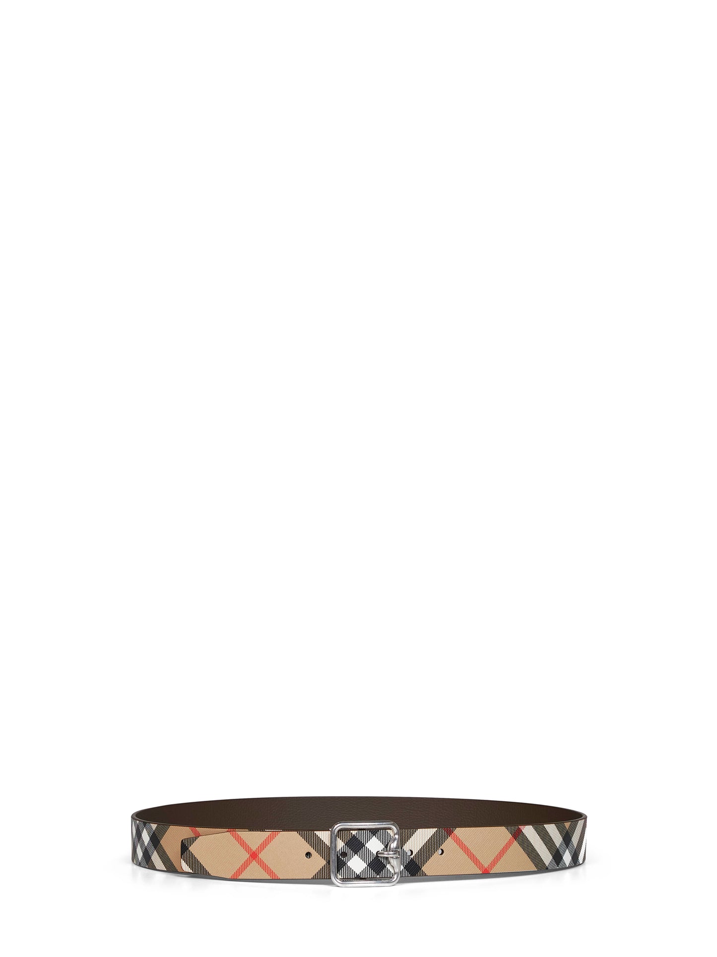 Cintura B Buckle Check reversibile beige sabbia e marrone militare