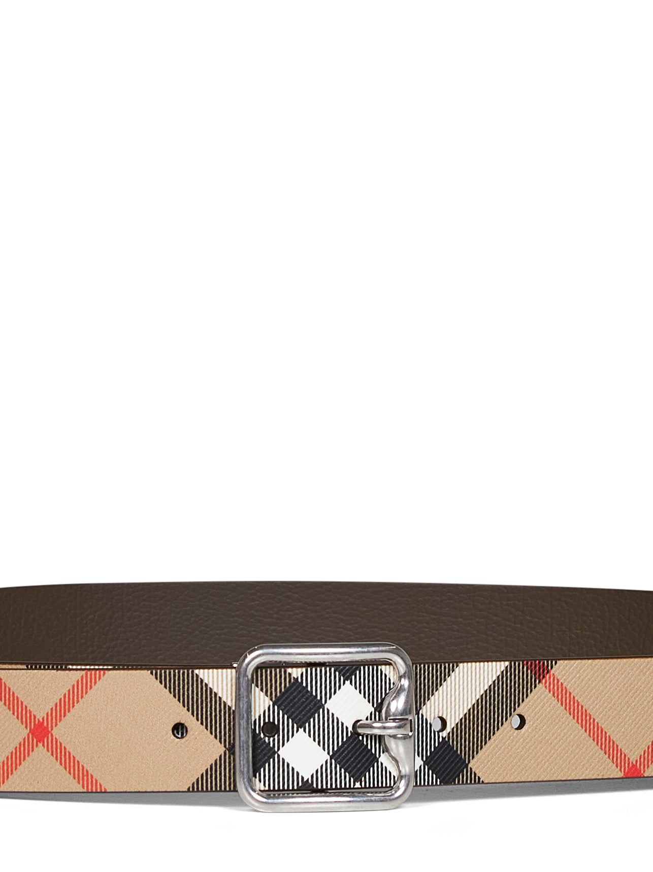 Cintura B Buckle Check reversibile beige sabbia e marrone militare
