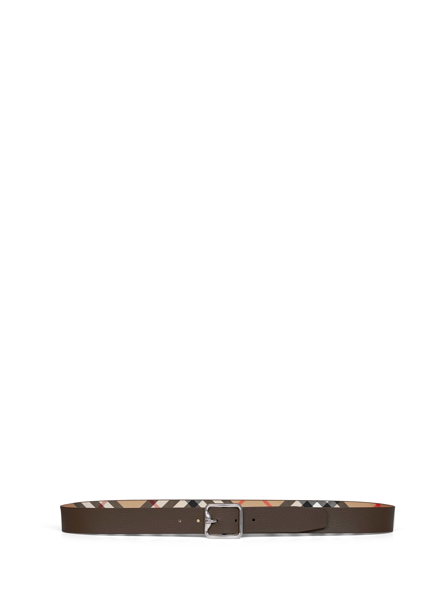 Cintura B Buckle Check reversibile beige sabbia e marrone militare
