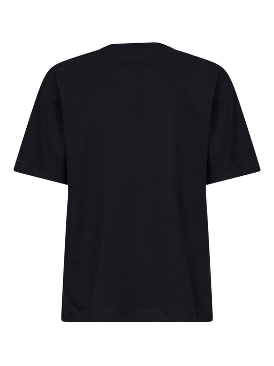 Black cotton T-shirt with cross-stitch knight
