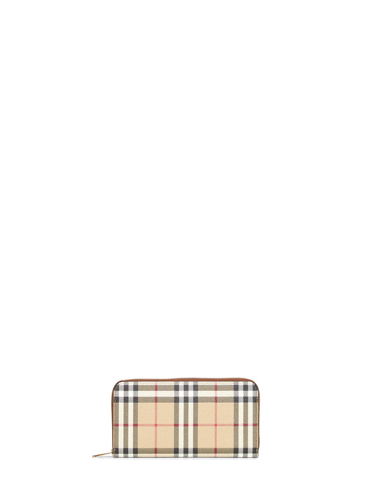 Archive beige and brier brown Check zip-around wallet