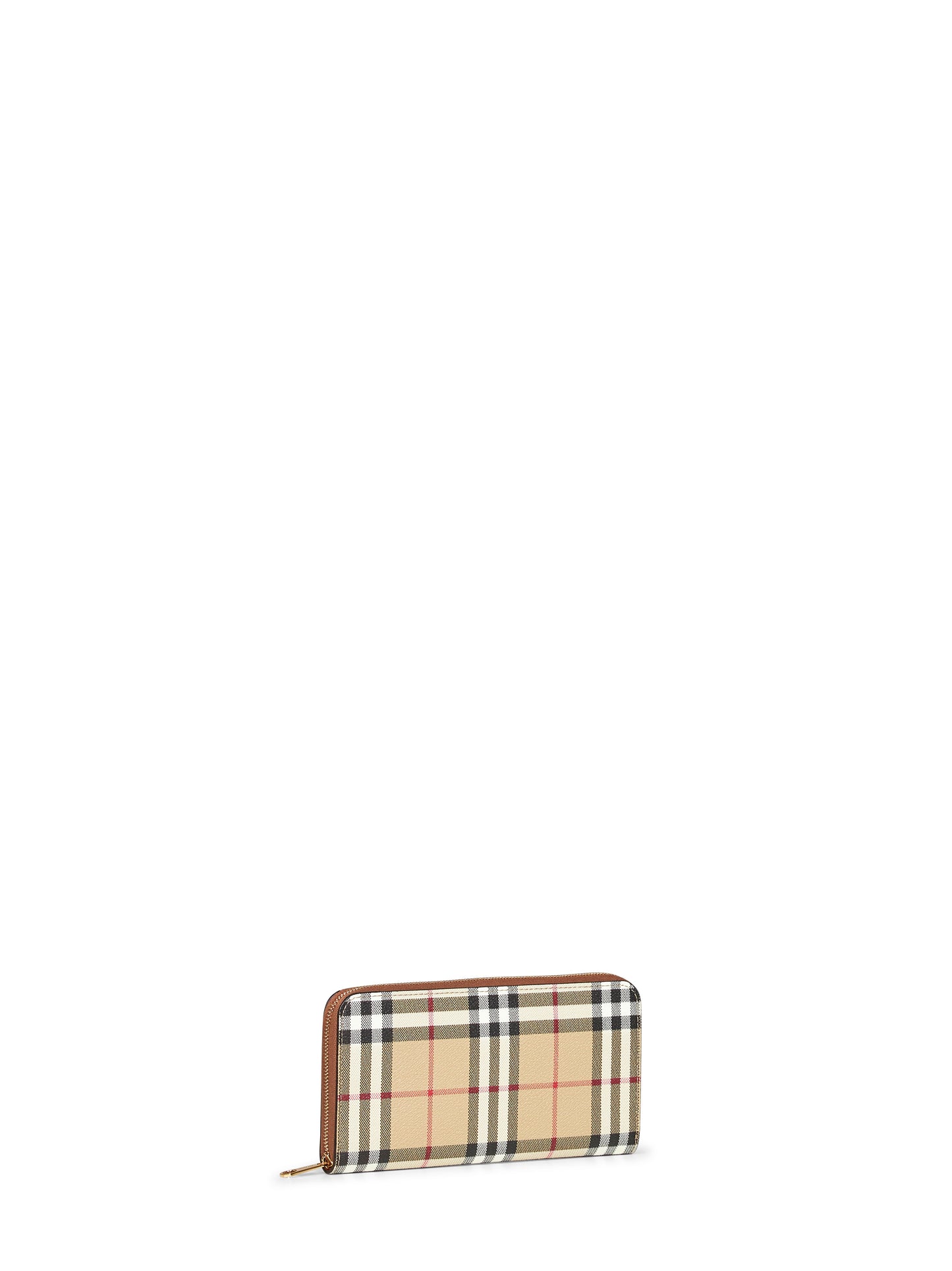 Portafoglio con zip Check beige archivio e marrone radica<BR/>
