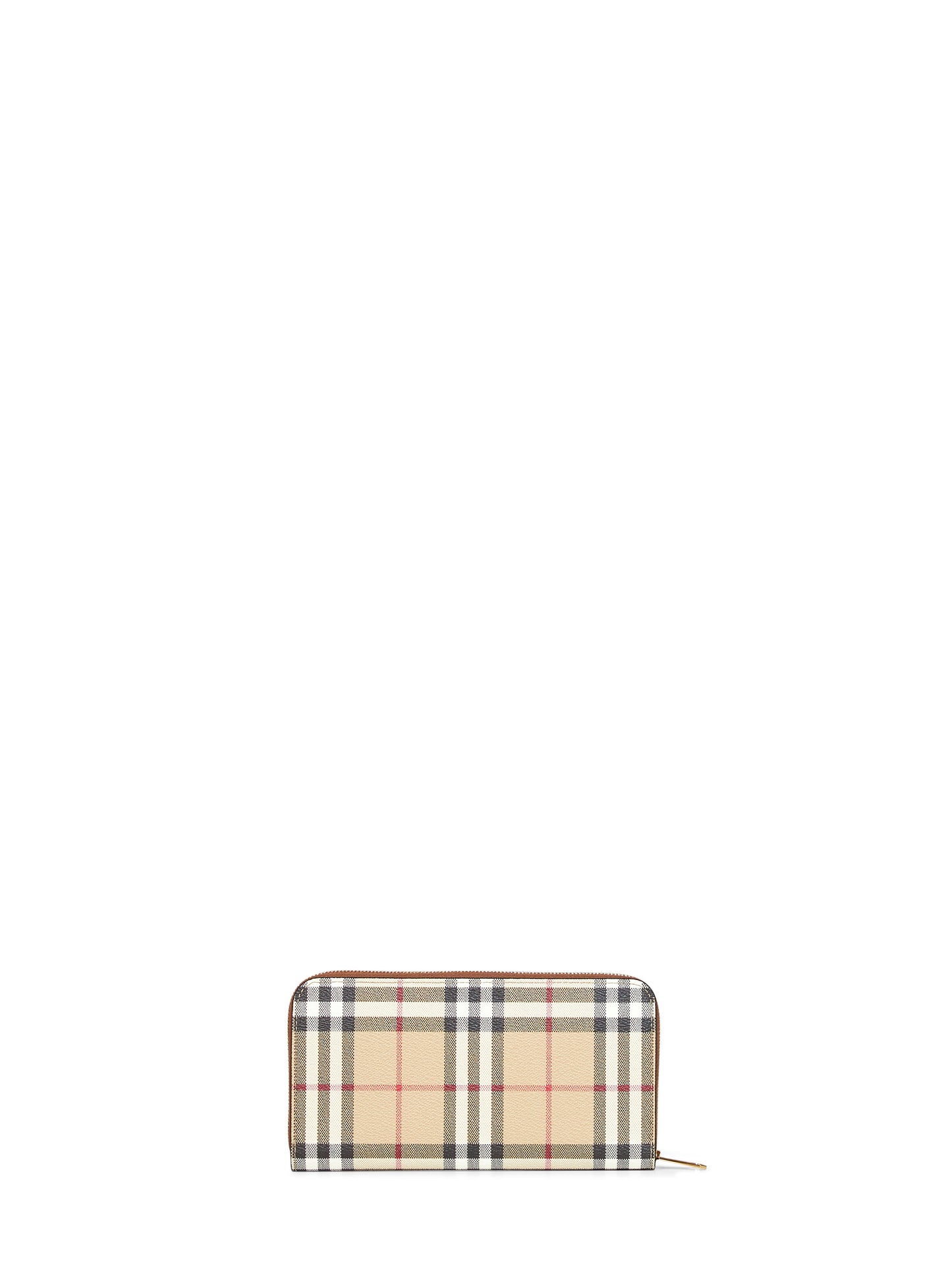 Portafoglio con zip Check beige archivio e marrone radica<BR/>