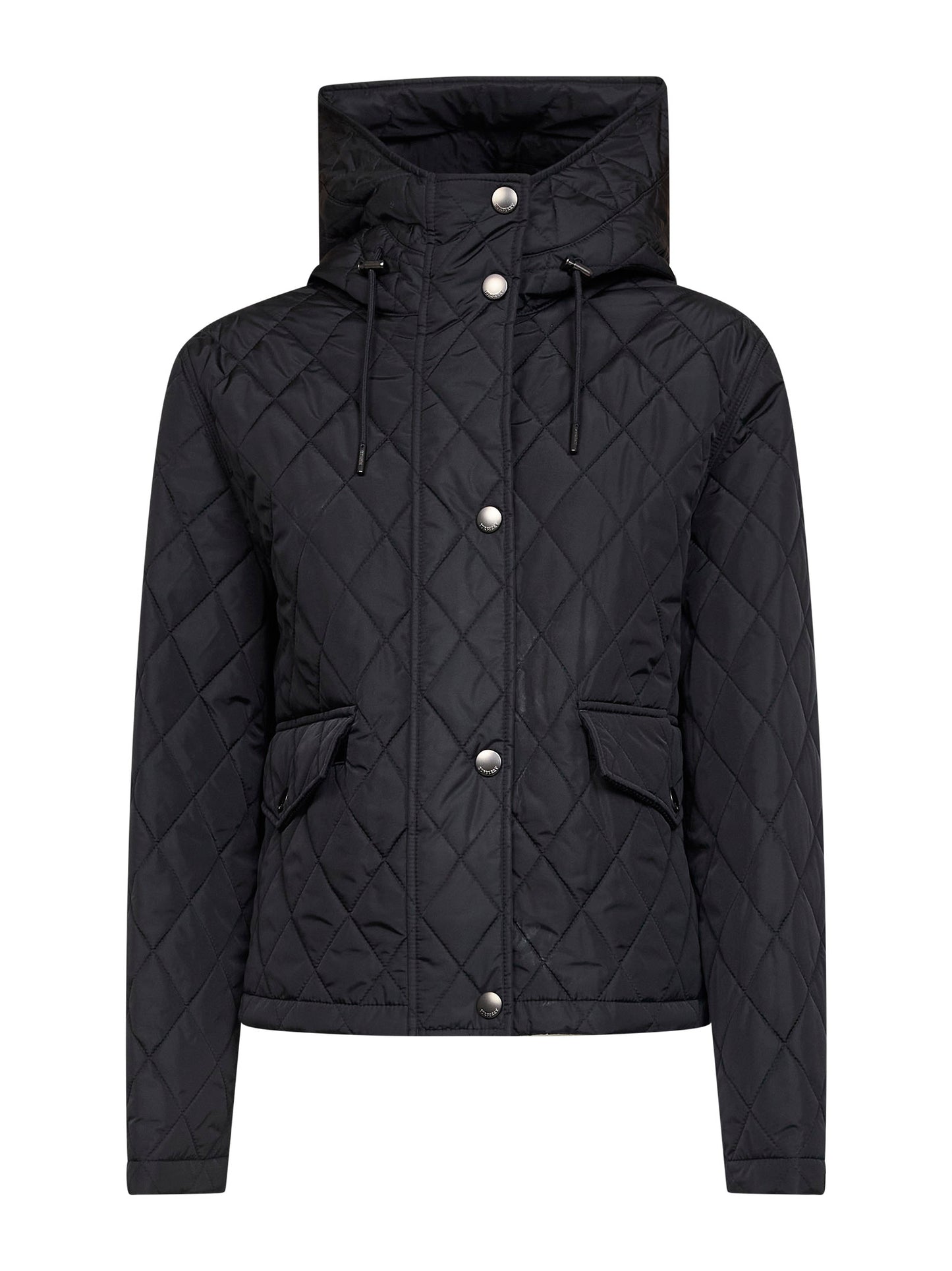 Giacca cropped con cappuccio in nylon trapuntato nero