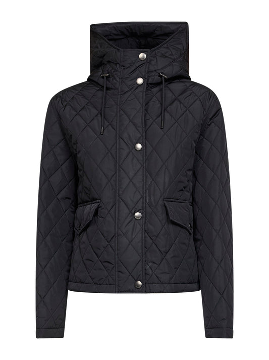 Giacca cropped con cappuccio in nylon trapuntato nero