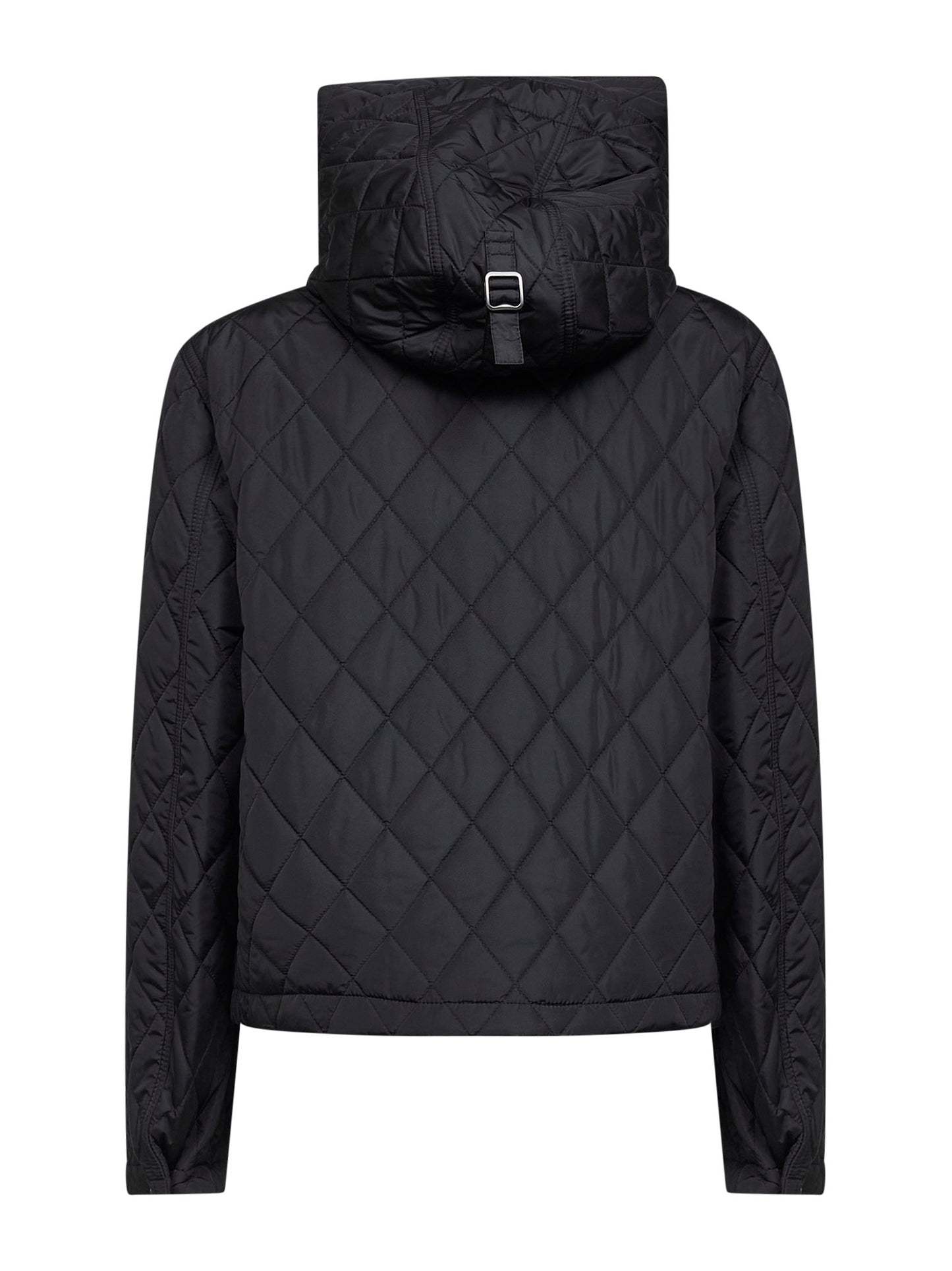 Giacca cropped con cappuccio in nylon trapuntato nero
