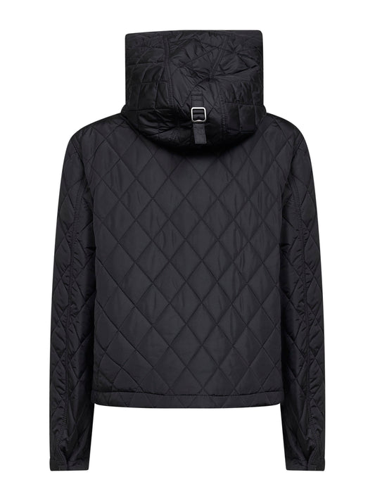 Giacca cropped con cappuccio in nylon trapuntato nero