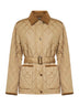 Beige nylon belted quilted jacket