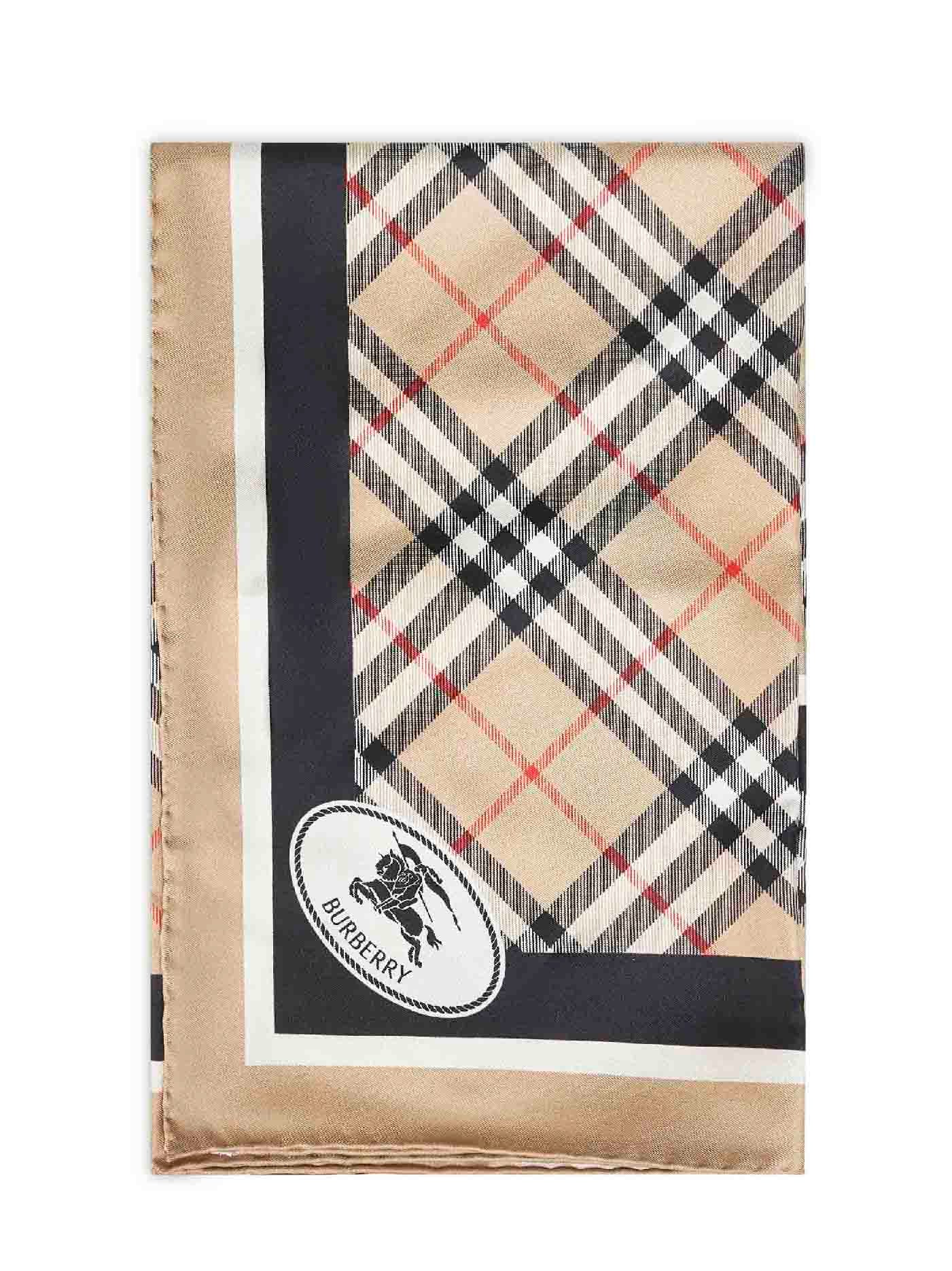 Foulard in twill di seta Check beige sabbia