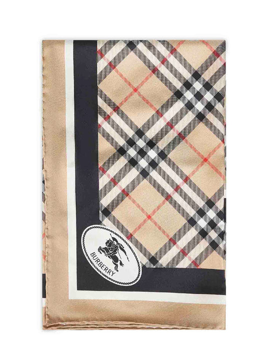 Foulard in twill di seta Check beige sabbia