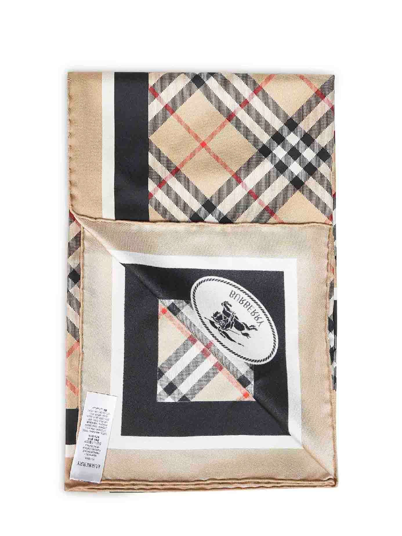 Foulard in twill di seta Check beige sabbia